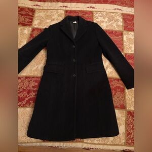 Classic! Wool cashmere  ladies J Crew long black top coat size 8 vintage 2005
